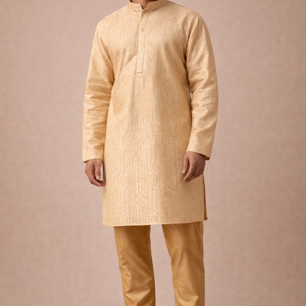 Men’s Gold Kurta Set with Subtle Embroider